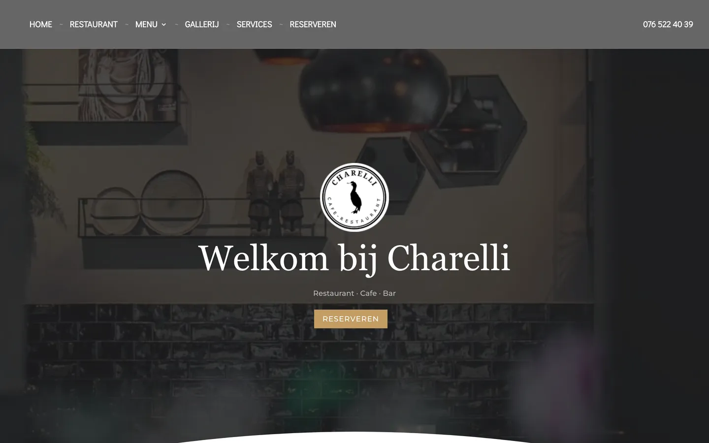 Homepage van de website van restaurant Charelli