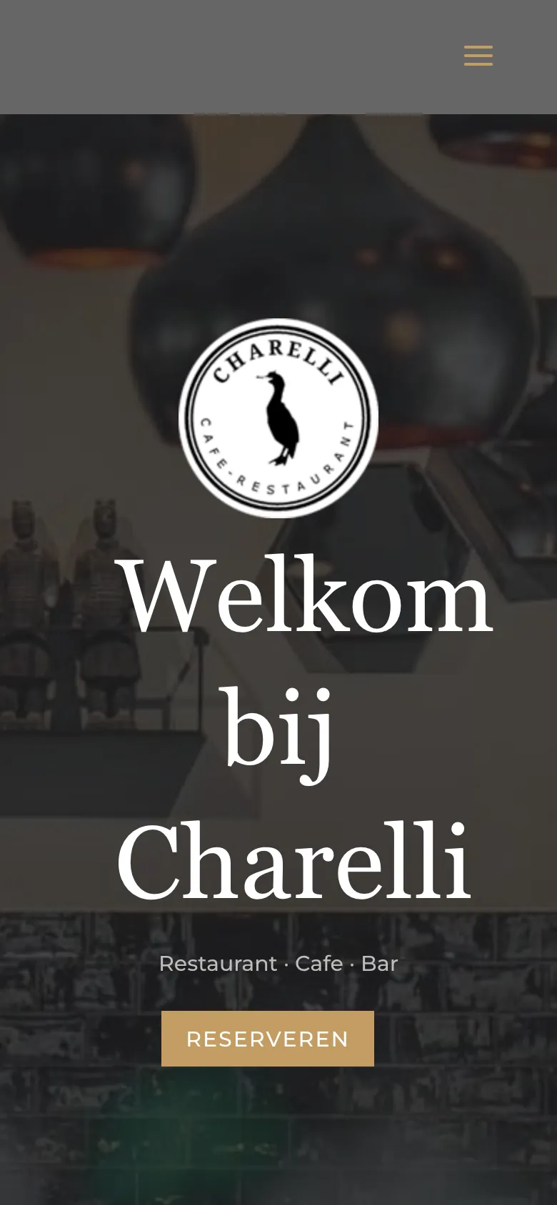 Dezelfde homepage op een telefoon, met de reserveerknop onder de kop