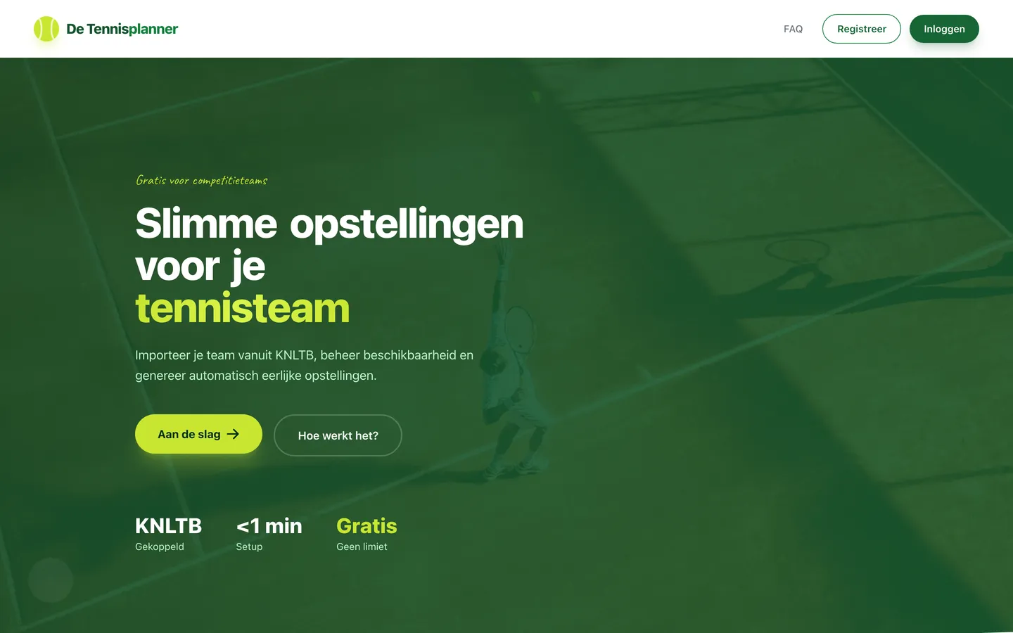 Homepage van DeTennisPlanner
